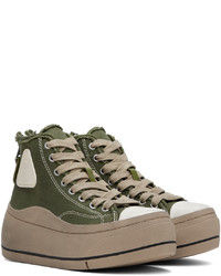dunkelgrüne hohe Sneakers aus Segeltuch von R13
