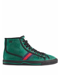 dunkelgrüne hohe Sneakers aus Segeltuch von Gucci