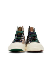 dunkelgrüne horizontal gestreifte hohe Sneakers von Converse