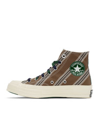 dunkelgrüne horizontal gestreifte hohe Sneakers von Converse