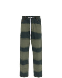 dunkelgrüne horizontal gestreifte Jeans von Liam Hodges