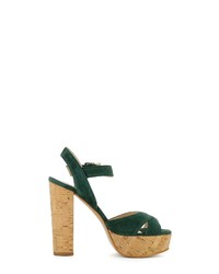 dunkelgrüne klobige Samt Sandaletten von Evita