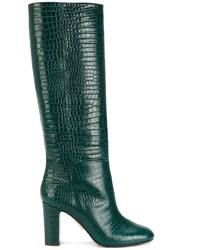 dunkelgrüne kniehohe Stiefel aus Leder von Aquazzura