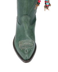 dunkelgrüne kniehohe Stiefel aus Leder von Golden Goose