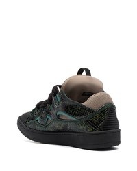 dunkelgrüne Leder niedrige Sneakers mit Schlangenmuster von Lanvin