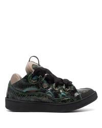 dunkelgrüne Leder niedrige Sneakers mit Schlangenmuster von Lanvin