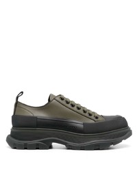 dunkelgrüne Leder niedrige Sneakers von Alexander McQueen