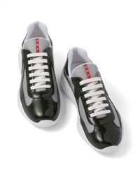 dunkelgrüne Leder niedrige Sneakers von Prada