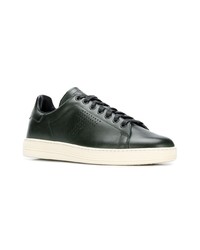 dunkelgrüne Leder niedrige Sneakers von Tom Ford