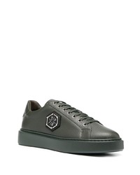 dunkelgrüne Leder niedrige Sneakers von Philipp Plein