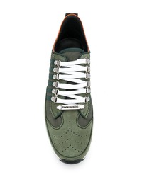 dunkelgrüne Leder niedrige Sneakers von DSQUARED2