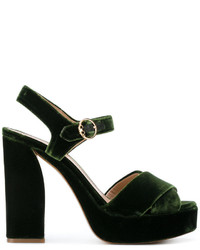 dunkelgrüne Leder Sandaletten von Tory Burch
