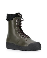 dunkelgrüne Lederarbeitsstiefel von Bally