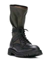 dunkelgrüne Lederarbeitsstiefel von Diesel Black Gold