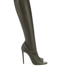 dunkelgrüne Overknee Stiefel aus Leder mit Ausschnitten von Victoria Beckham