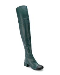 dunkelgrüne Overknee Stiefel aus Leder von Marni