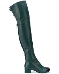dunkelgrüne Overknee Stiefel aus Leder von Marni
