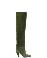 dunkelgrüne Overknee Stiefel aus Wildleder von Saint Laurent