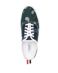 dunkelgrüne Segeltuch niedrige Sneakers mit Schottenmuster von Thom Browne