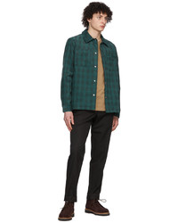 dunkelgrüne Shirtjacke aus Cord mit Karomuster von A.P.C.