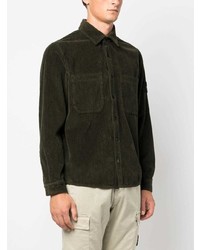 dunkelgrüne Shirtjacke aus Cord von Stone Island