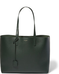 dunkelgrüne Shopper Tasche aus Leder mit Reliefmuster