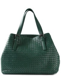 dunkelgrüne Shopper Tasche aus Leder von Bottega Veneta