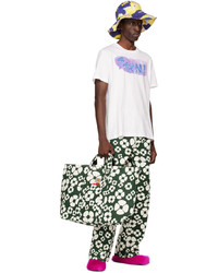 dunkelgrüne Shopper Tasche aus Segeltuch mit Blumenmuster von Marni
