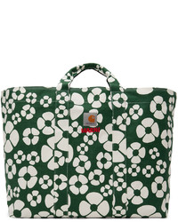 dunkelgrüne Shopper Tasche aus Segeltuch mit Blumenmuster von Marni