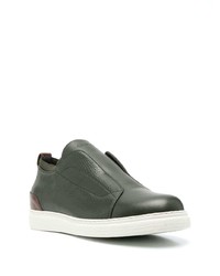 dunkelgrüne Slip-On Sneakers aus Leder von Canali