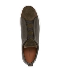 dunkelgrüne Slip-On Sneakers aus Wildleder von Zegna