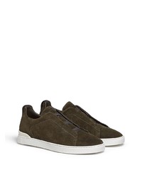 dunkelgrüne Slip-On Sneakers aus Wildleder von Ermenegildo Zegna