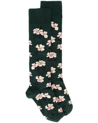 dunkelgrüne Socken mit Blumenmuster