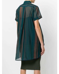 dunkelgrüne vertikal gestreifte Bluse mit Knöpfen von Sacai