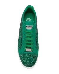 dunkelgrüne verzierte Leder niedrige Sneakers von Philipp Plein