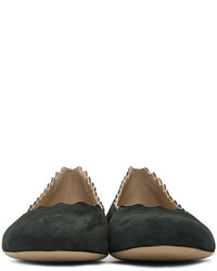 dunkelgrüne Wildleder Ballerinas von Chloé