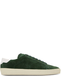 dunkelgrüne Wildleder niedrige Sneakers von Saint Laurent