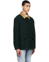 dunkelgrüne Wollshirtjacke von Drôle De Monsieur