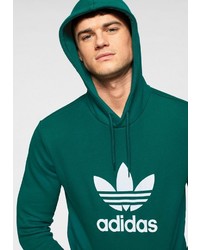 dunkelgrüner bedruckter Pullover mit einem Kapuze von adidas Originals