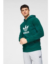 dunkelgrüner bedruckter Pullover mit einem Kapuze von adidas Originals