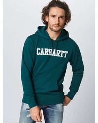 dunkelgrüner bedruckter Pullover mit einem Kapuze von Carhartt WIP
