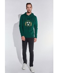 dunkelgrüner bedruckter Pullover mit einem Kapuze von COURSE