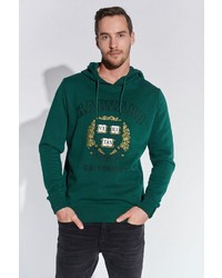 dunkelgrüner bedruckter Pullover mit einem Kapuze von COURSE