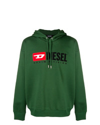 dunkelgrüner bedruckter Pullover mit einem Kapuze von Diesel