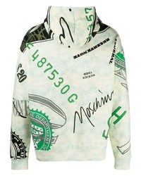 dunkelgrüner bedruckter Pullover mit einem Kapuze von Moschino
