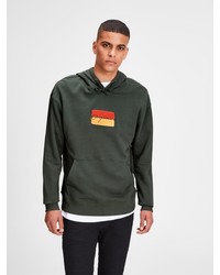 dunkelgrüner bedruckter Pullover mit einem Kapuze von Jack & Jones