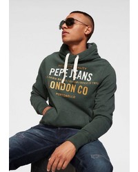 dunkelgrüner bedruckter Pullover mit einem Kapuze von Pepe Jeans