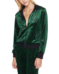 dunkelgrüner bedruckter Pullover mit einem Reißverschluß