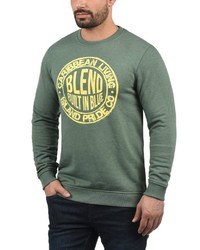 dunkelgrüner bedruckter Pullover mit einem Rundhalsausschnitt von BLEND