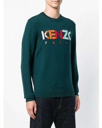 dunkelgrüner bedruckter Pullover mit einem Rundhalsausschnitt von Kenzo